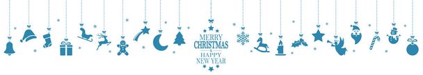 hanging christmas icons and new year greetings - Vector, Image