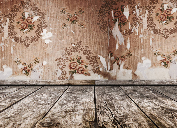 Interno della camera - carta da parati vintage, pavimento in legno
 - Foto, immagini