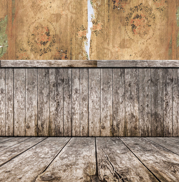 Intérieur de la chambre - papier peint vintage, sol en bois
 - Photo, image