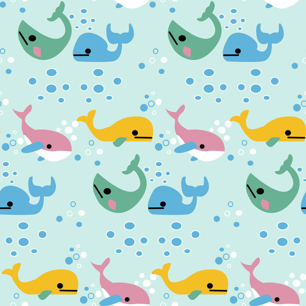 Colorful wales and water bubbles in a seamless pattern design - Vector, Imagen