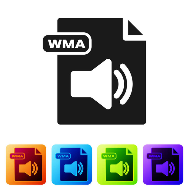 Czarny dokument Wma. Pobierz ikonę przycisku wma izolowane na białym tle. Symbol pliku Wma. Znak formatu Wma. Zestaw ikon w kolorach kwadratowych przycisków. Ilustracja wektora - Wektor, obraz