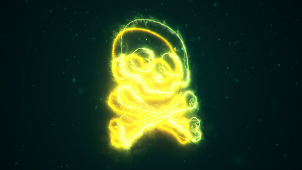 Animation of inflaming skull symbol on dark background, seamless loop  - 映像、動画