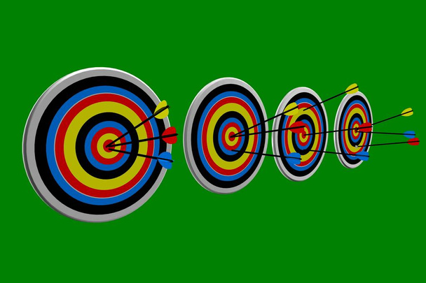 Obiettivi illustrazione 3D con frecce isolate su sfondo verde
 - Foto, immagini