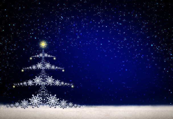 星の空の背景に分離されたライトとクリスマス ツリー. - 写真・画像