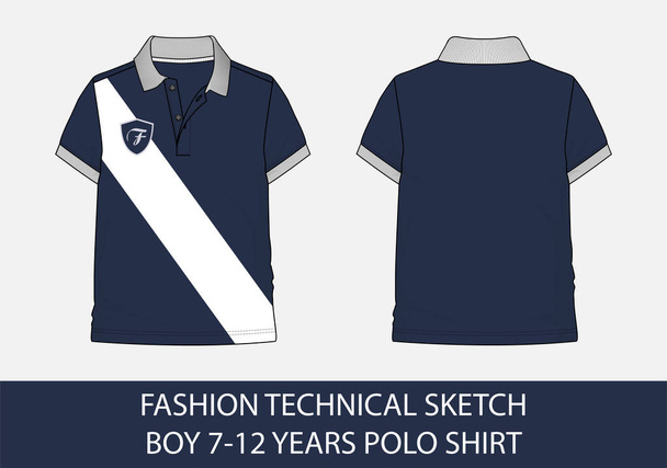 Мода технический эскиз для мальчика 7-12 лет рубашки поло в векторной графике
 - Вектор,изображение