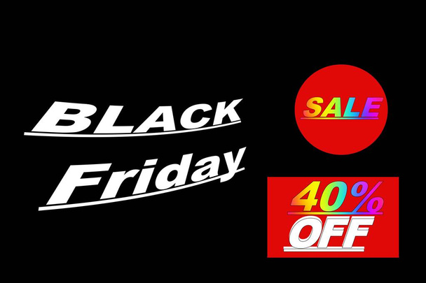 Black Friday conceito de venda de compras com bilhete vermelho Etiqueta de venda close-up no fundo preto
. - Foto, Imagem