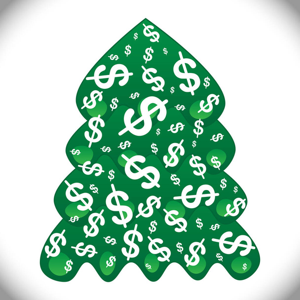 Χριστουγεννιάτικο δέντρο διακοσμημένο με νομίσματα. Η έννοια των γιορτών των Χριστουγέννων, η ευημερία και ο πλούτος και το νέο έτος - Διάνυσμα, εικόνα