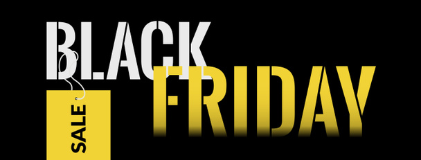 Czarny Piątek sprzedaż facebook okładka, żółty tekst na czarnym tle, okrągły baner, reklama, ilustracja - Zdjęcie, obraz