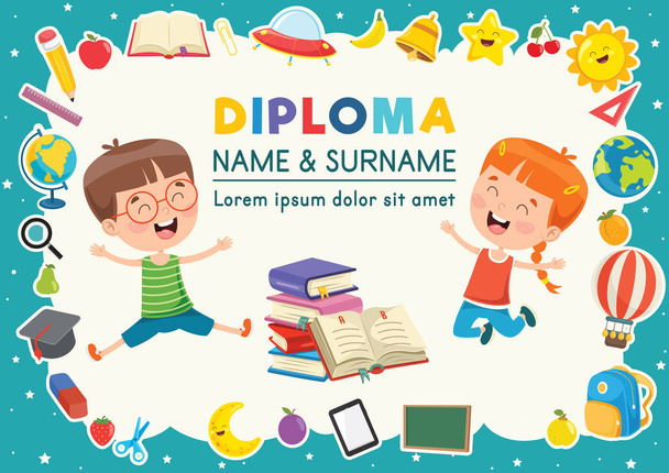 Diploma Certificate Template Design For Children Education - Vektor, obrázek