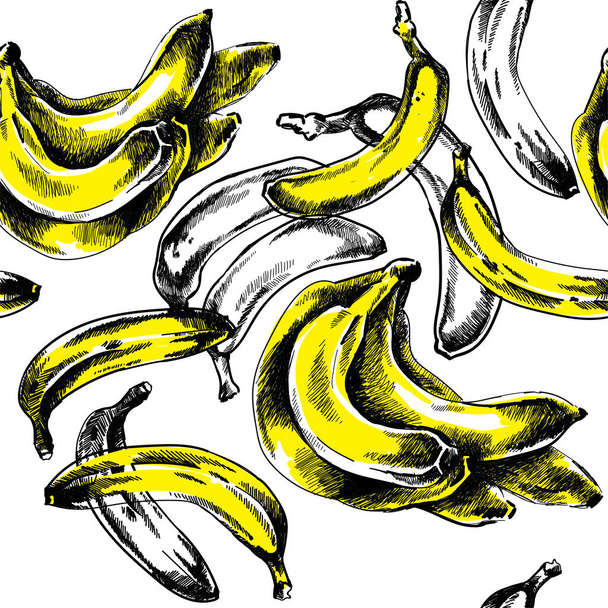 Seamless pattern with bananas . Drawing by hand . - Vektori, kuva
