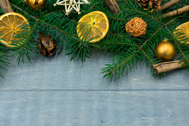 Christmas background with decorations and copy space - Valokuva, kuva