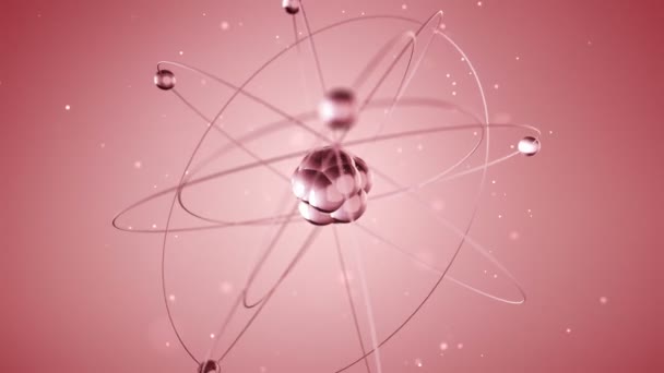 red animation of slow rotation atom from glass, Animation of seamless loop  - Footage, Video