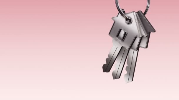 Animation de bague métallique avec des clés argentées de la nouvelle maison sur fond rose, Animation de boucle transparente
  - Séquence, vidéo