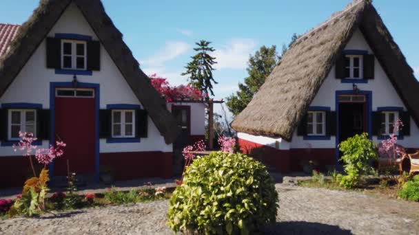 Portekiz, Madeira Adası 'nda geleneksel Santana evleri. - Video, Çekim