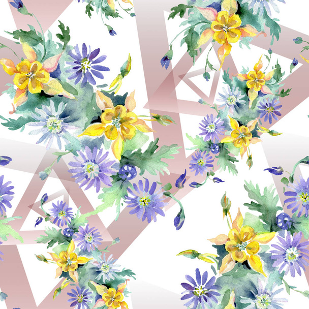 Bouquet floral botanical flowers. Watercolor background illustration set. Seamless background pattern. - Valokuva, kuva