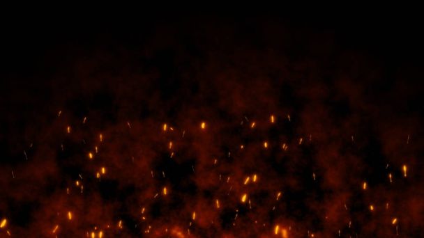 Горящий раскалённый раскалённый огонь в ночном небе. Красивый абстрактный фон на черном фоне. - Фото, изображение