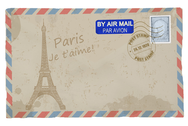 Vintage postcard with Eiffel Tower - Vector, Image