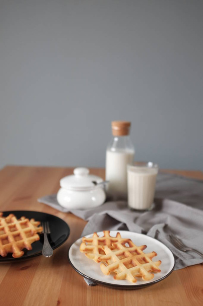 delicious and tasty waffles with milk - Φωτογραφία, εικόνα