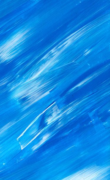 Creative blue abstract hand painted background, wallpaper, texture, close-up fragment of acrylic painting on canvas with brush strokes. - Photo, Image
