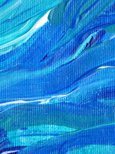 Креативний синій абстрактний ручний пофарбований фон, шпалери, текстура, фрагмент акрилового живопису на полотні з пензлем
. - Фото, зображення