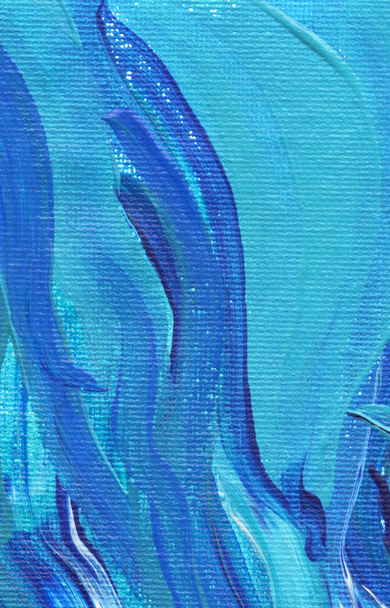 Creative blue abstract hand painted background, wallpaper, texture, close-up fragment of acrylic painting on canvas with brush strokes. - Foto, Bild