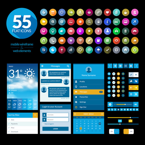 Set of flat design ui elements and icons - Vector, Image