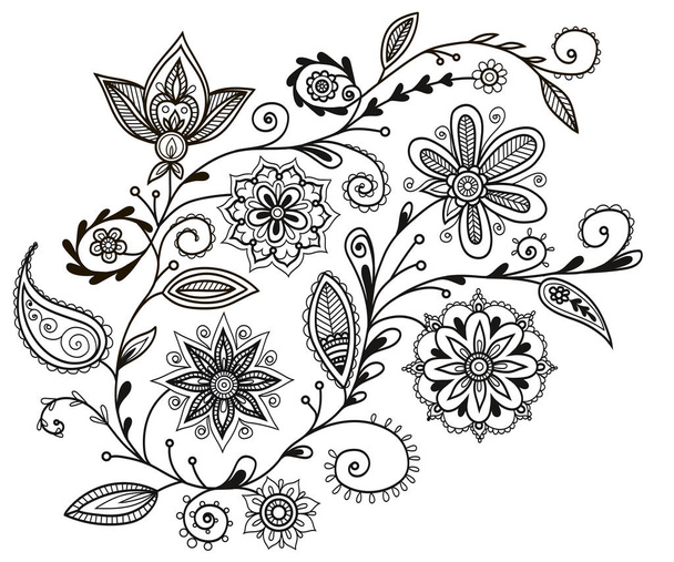branch with flowers and leaves in mehendi styles - Vektor, obrázek
