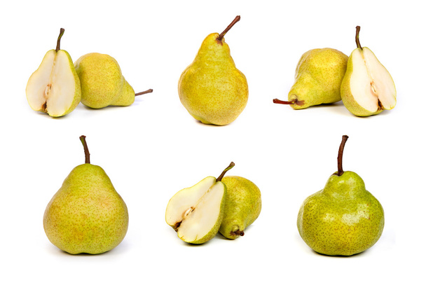 set of Whole peat and pear cuts in half - Фото, изображение
