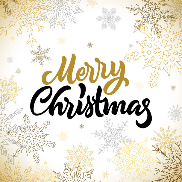 Merry Christmas calligraphic hand drawn lettering with snowflake - Vetor, Imagem