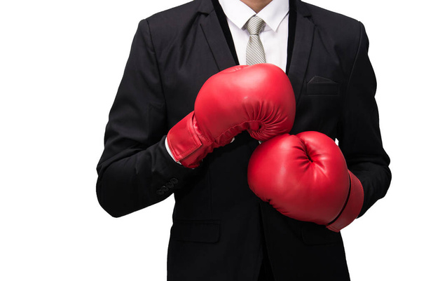 Businessman standing posture in boxing gloves isolated - Foto, immagini
