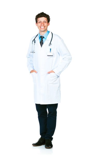 Full length portrait of the smiling doctor on a white - Photo, image