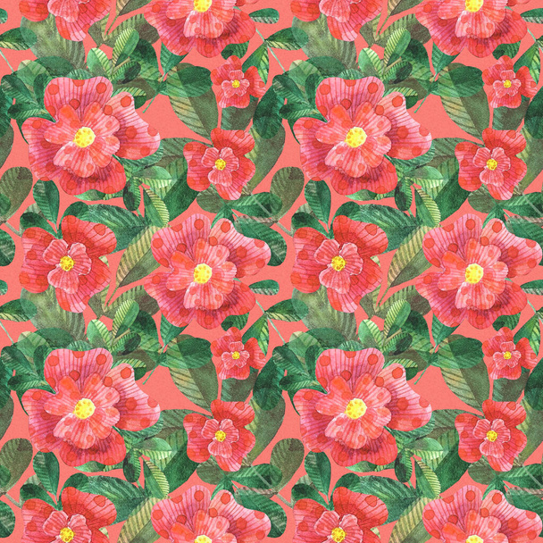 watercolor stylized dog roses seamless pattern on background - Photo, image