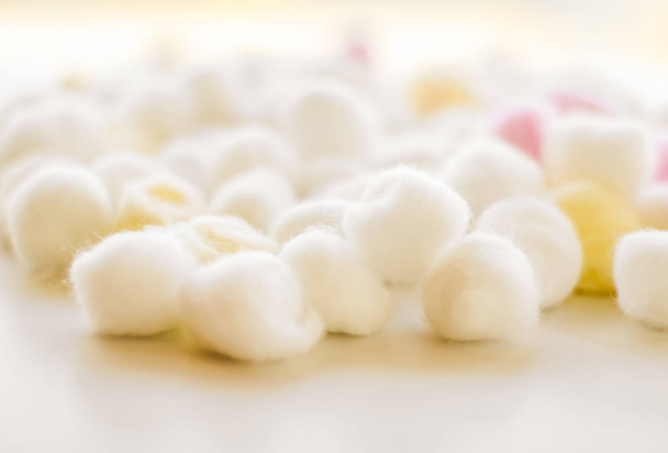Organic cotton balls background for morning routine, spa cosmeti - Photo, Image