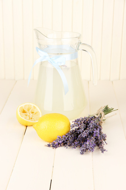 Lavender lemonade, on white wooden background - Photo, Image