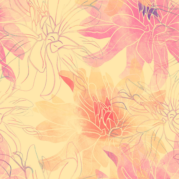 Seamless pattern with flowers of dahlia. - Fotoğraf, Görsel