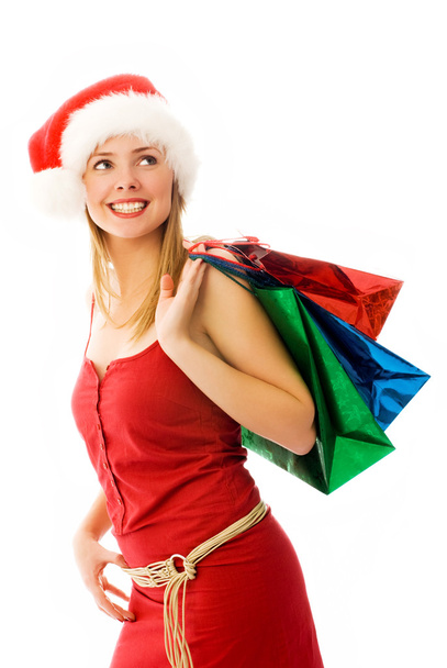 Girl with Christmas presents - Фото, изображение