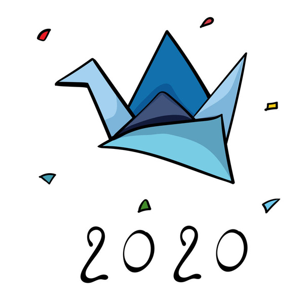 Χειροτεχνία, χειροτεχνία, Origami πουλί στυλ κινουμένων σχεδίων. Origami σε λευκό φόντο. 2020 - Διάνυσμα. Εικονογράφηση διανύσματος - Διάνυσμα, εικόνα
