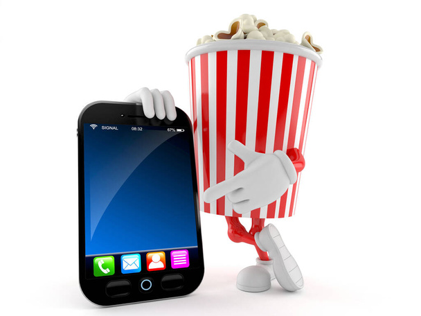 Popcorn-Charakter mit Smartphone - Foto, Bild