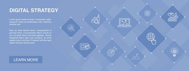 dijital strateji afişi 10 simge kavramı internet, Seo, içerik pazarlaması, görev simgeleri - Vektör, Görsel