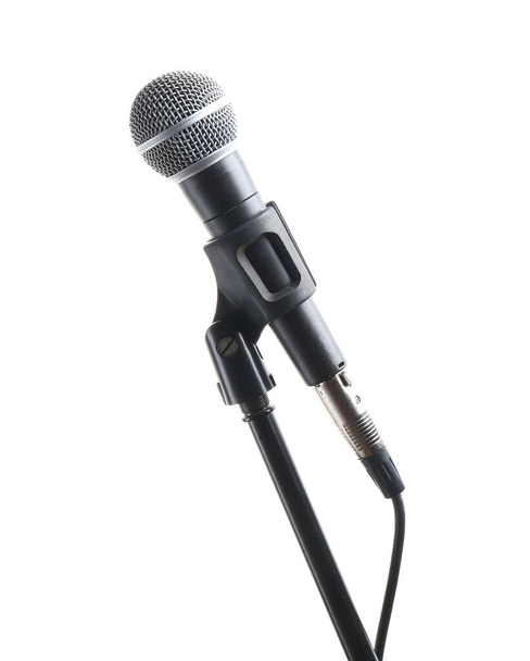 Stativ mit Mikrofon auf weißem Hintergrund - Foto, Bild