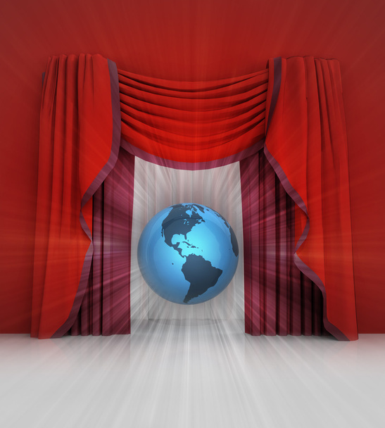 escena de cortina roja con América en globo y bengala
 - Foto, imagen