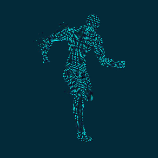concetto di scienza dello sport, grafica dell'uomo punteggiato che corre con particelle
 - Vettoriali, immagini