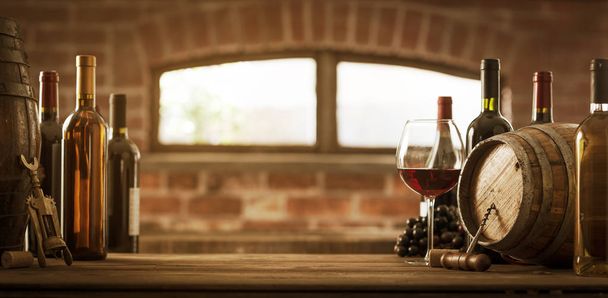 Şatafatlı şaraplar ve mahzende fıçılar - Fotoğraf, Görsel