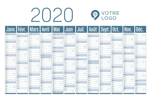 Year 2020 French wall calendar - Vector, Image