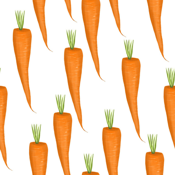 Seamless pattern with carrots, hand drawn on a white background - Photo, Image