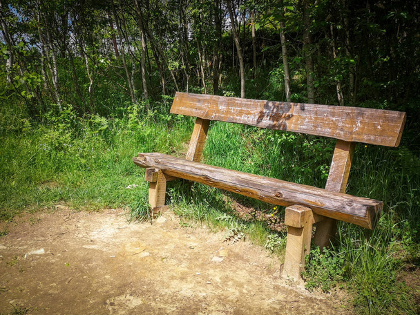 Banco rústico de madera en un parque sin gente
. - Foto, imagen