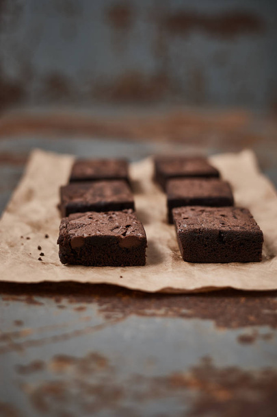 A piece of homemade chocolate brownies, sweet and dessert - Valokuva, kuva