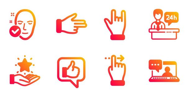 Приемная, Нажмите руку и иконки программы лояльности набор. Например, жест с сенсорным экраном и знаки здоровой кожи. Вектор
 - Вектор,изображение