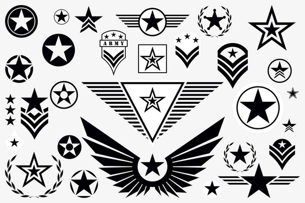 Ensemble d'étoiles de l'armée. Insigne de grade militaire. Symbole militaire
 - Vecteur, image
