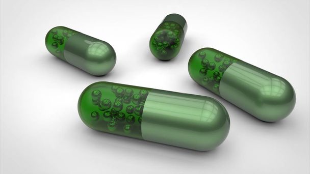 3d groene capsules. Voorraadafbeelding. - Foto, afbeelding
